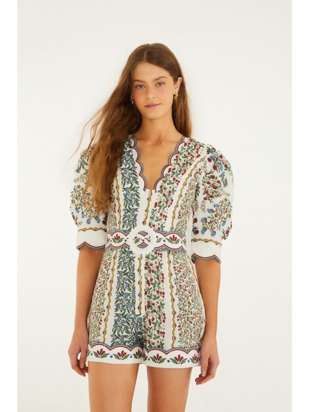 Farm Rio Off White Fruit Beauty Mini Cut Out Romper Small NWT